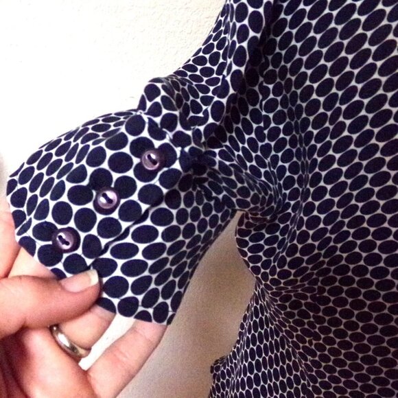 Anne Klein Blue and White Polka Dot Silk Blouse - Picture 6 of 6